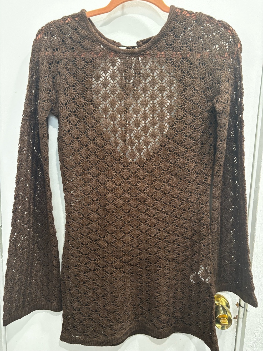 Brown Crochet Long Sleeve Women's shirt/Dress